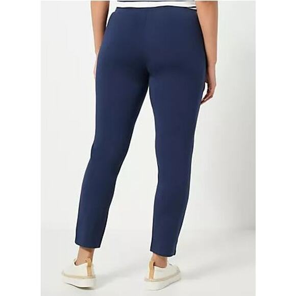 STUDIO‎ PARK X LEAH WILLIAMS NEW $63 Ponte Knit Slim Ankle Pant Navy Medium - Picture 2 of 5